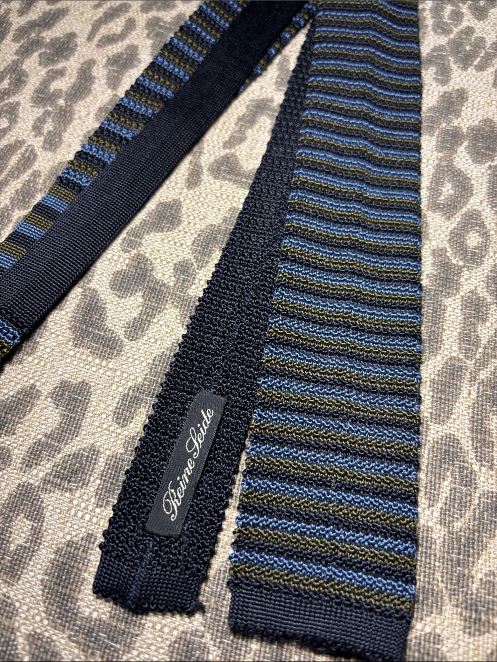 Reine Seide vintage tie square end tie textured striped blue green statement tie